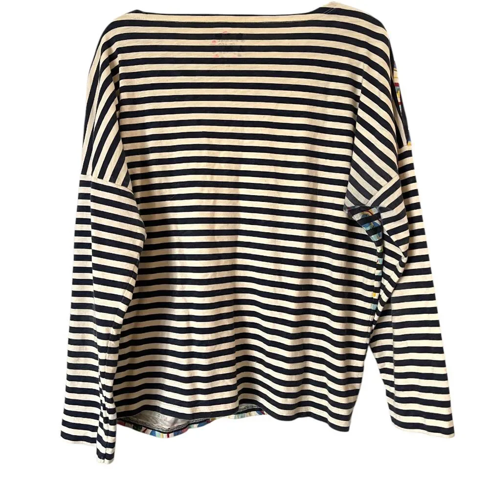 Michael Defeo for J. Crew black White Multicolor Stripe Long‎ Sleeve Tee XL